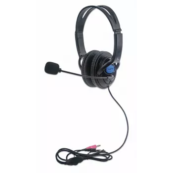 MANHATTAN Stereo Computer Headset with Microphone, Over-Ear, Wired, 40mm Drivers, 2m Cable, 2x 3.5mm Jack