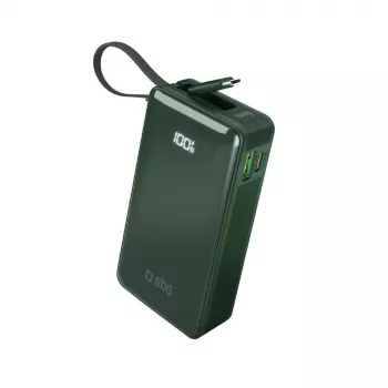 SBS Power Bank 10000 mAh sisseehitatud USB-C kaabliga roheline