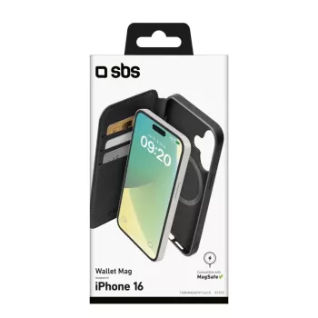 SBS MagSafe-ühilduv rahakotiga ümbris iPhone 16-le, must