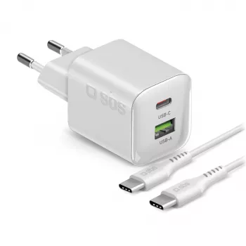 STEP BY STEP SBS 30W 1C + 1A Valge USB-C laadija 1,5 m kaabliga