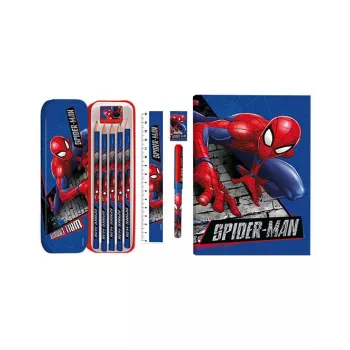 KIDS 11-in-1 Spider-Man koolitarvete komplekt pliiatsikoti, värviliste pliiatsite, A5 märkmiku ja muuga
