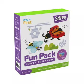 myFirst 3dPen Make Filaments Fun Pack Insect Adventure - Loomingukomplekt 3D-pliiatsile: 5 šablooni, 17 PCL-filamenti (34 m), tagasitõmmatava autoga moodul, termoplastleht