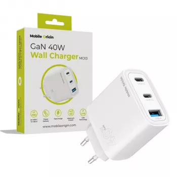 Mobile Origin 40W GaN Laadija MO13 Valge 1x USB-A + 2x USB-C