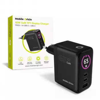 Mobile Origin 65W GaN Laadija PW20 2x USB-C + USB-A