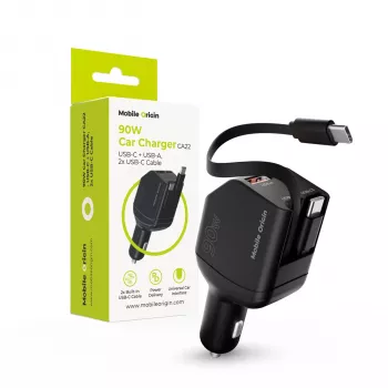 Mobile Origin 90W Car Charger CA22 USB-C+USB-A koos 2x 60cm kaablitega