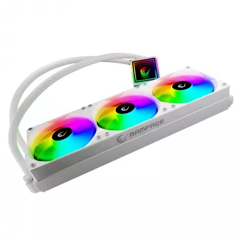 Rampage INFINITE V360 All-in-One vedelikjahuti CPU-le 360mm ARGB temperatuurinäidikuga, valge