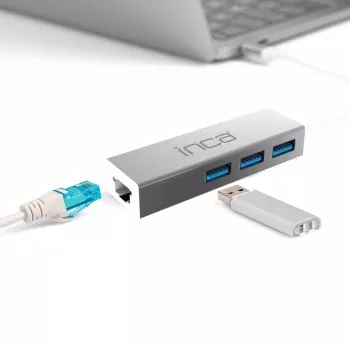 INCA IUSB-03TX USB 3.0 Gigabit Etherneti adapter koos USB-C adapteriga, 1000Mbps, must