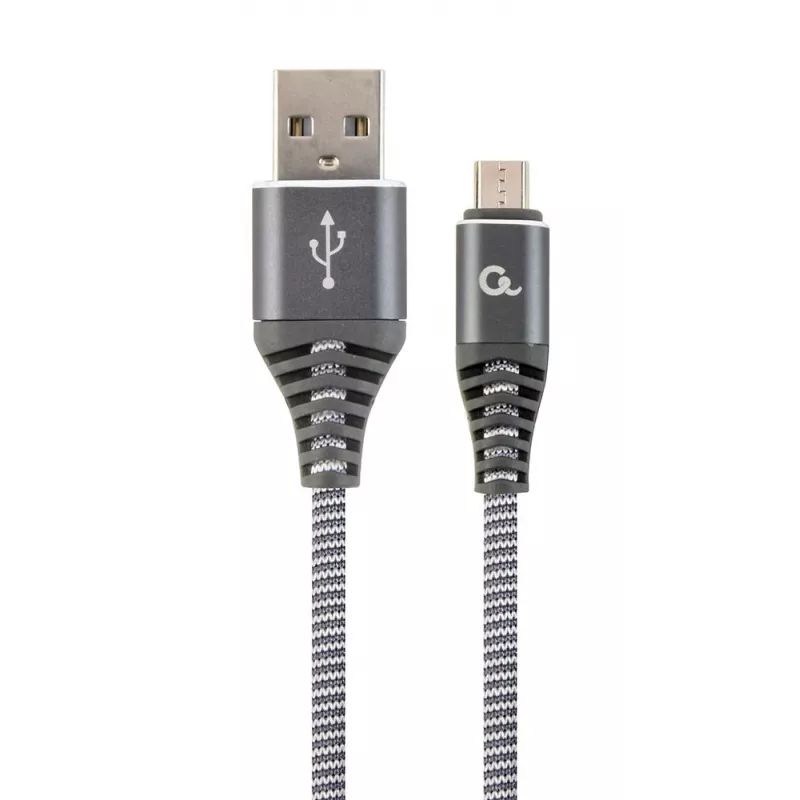 Gembird USB 2.0 Type-A Isane Micro USB-B Isasele Premium Puuvillast Punutud Kaabel 2m Kosmosehall/Valge