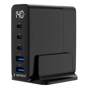GEMBIRD TA-UC-2A3C-PD140-01-BK GaN 100W 5-Port USB-C & USB-A Fast Charger Black
