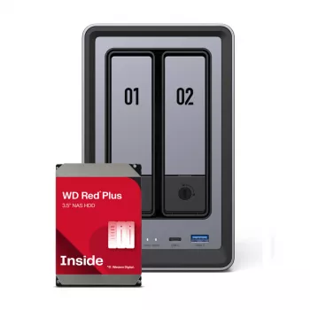 UGREEN DXP2800 2-Bay NAS koos 2x 4TB WD Red Plus, Intel N100, 8GB DDR5, 2.5GbE