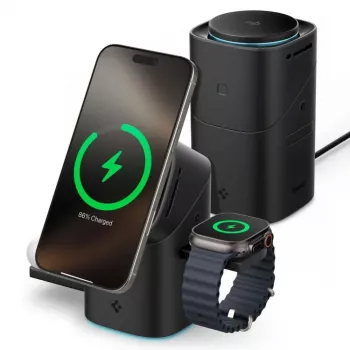 SPIGEN EF223MS Essential 3-in-1 Rotary Magnetic MagSafe Wireless Charger 15W Qi2 Black