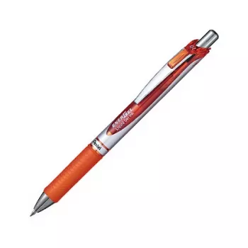 Pentel EnerGel Xm Täitesulepastapulk - Oranž tint - 0,35 mm - Hõbedane korpus oranžide detailidega - Kummist käepide - Ümar korpus