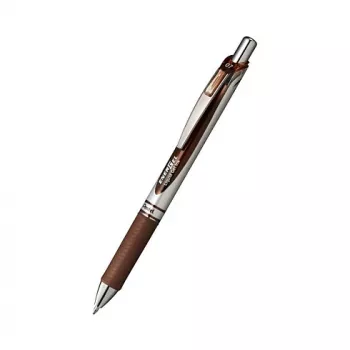 Pentel EnerGel Xm sissetõmmatav geelpliiats - pruun tint - 0,35 mm - eriti peen ots - nõelaots - plastikust korpus - kummist käepide - pruun korpus - hõbedane klambriga - ümmargune kuju