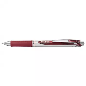 Pentel Energel BL77 Täitesulepastakas - Burgundia Tint - 0,7 mm - Hõbedane Klamber - Ümmargune Kere