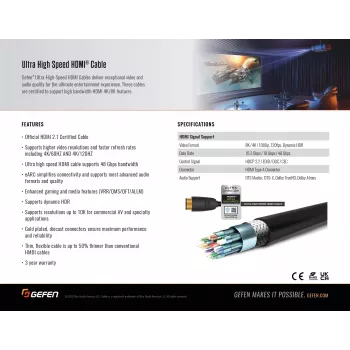 Gefen GEF-CAB-HS-HDMI-15M HDMI 2.1 kaabel 15m 48Gbps 8K 4K HDR eARC Must