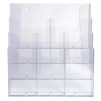 Exacompta Office Variable Compartment Brochure Holder, 6 Adjustable Compartments, Transparent, DIN A4