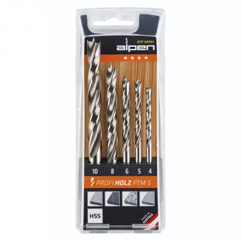 ALPEN-MAYKESTAG Alpen PTM 5 Profi Holz 4-5-6-8-10 Wood Drill Bit Set, 5 Pieces, 4-10 mm