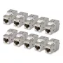 StarTech.com Shielded Cat6a Keystone Jack Module, 10-Pack RJ45 Ethernet Coupler, STP Cat6a Wall Jack, 180 Degree, Tool-less, Flat, Silver