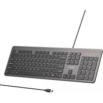 UNITEK SlimTap Wired Office Keyboard, USB-A, Grey