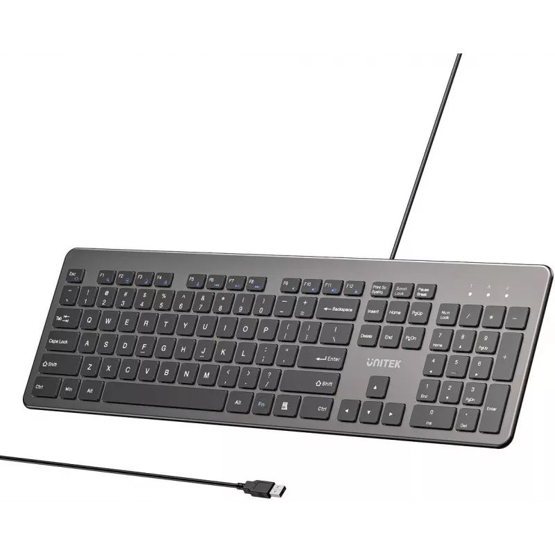 UNITEK SlimTap Wired Office Keyboard, USB-A, Grey