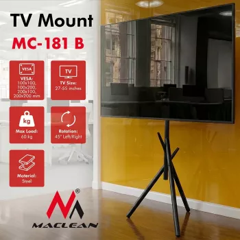 Maclean TV põrandaalus/kinnitus, 27-55 inch, VESA 200x200, 60 kg, must, MC-181 B