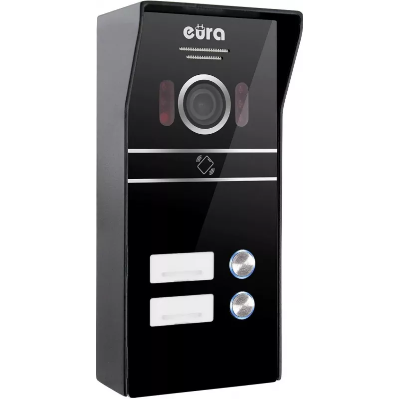 Eura VDP-80C5 Kahepere video uksekõnesüsteem, must, 2x 7 inch LCD, FHD, 2 sissepääsu, 1080p kaamera, RFID-lugeja, pinnale paigaldus