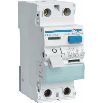 HAGER CDA225J RCCB rikkevoolukaitselüliti 1P+N 25A 30mA tüüp A 6kA