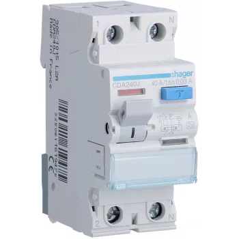 HAGER CDA240J RCCB rikkevoolukaitselüliti 1P+N 40A 30mA tüüp A 6kA
