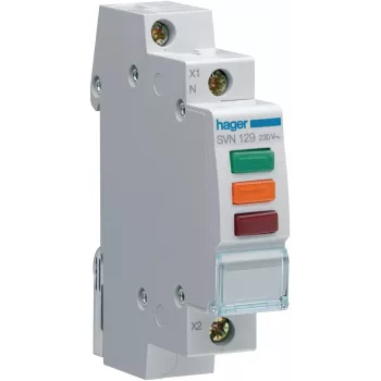 HAGER SVN129 Signaallamp, 230V AC, 3 x LED Punane+Roheline+Oranž, DIN-liist