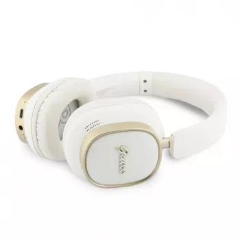 Guess Bluetooth ENC Rectangle Metal Script Over-Ear Headphones White