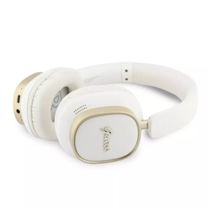 Guess Bluetooth ENC Rectangle Metal Script Over-Ear Headphones White