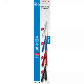 Genie 11099 Plastikust köitmiskammid, 30 mm selg, 21 rõngast, A4, mitmevärvilised, 50 tk