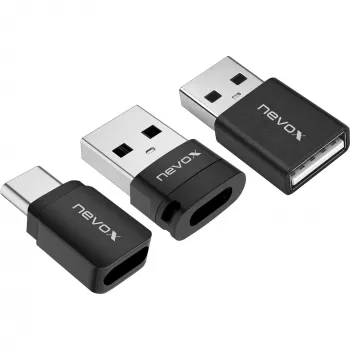 NEVOX Data Blocker (3-Pack) - USB-A isane emane laadimisadapter, takistab Juice Jacking'ut, must