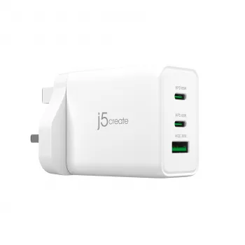 J5CREATE 65W GaN USB-C 3-Port Laadija UK Valge