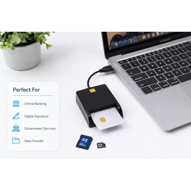 iLike 4-in-1 USB Smart Card Reader with SIM, SD & Micro SD Support, CAC Reader for ID Cards, Bank Cards, eID and Memory Cards Black