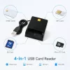 iLike 4-in-1 USB Smart Card Reader with SIM, SD & Micro SD Support, CAC Reader for ID Cards, Bank Cards, eID and Memory Cards Black