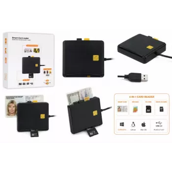 iLike 4-in-1 USB Smart Card Reader with SIM, SD & Micro SD Support, CAC Reader for ID Cards, Bank Cards, eID and Memory Cards Black