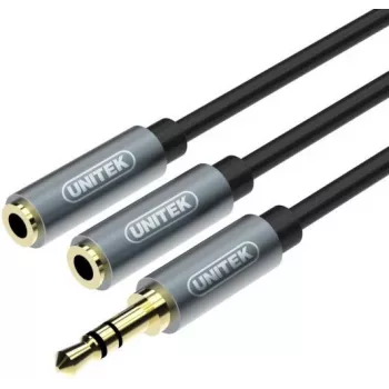 UNITEK Y-C956ABK 3.5mm Mini Jack Isane 2x 3.5mm Emas Audio Splitter Adapteri Kaabel - Must