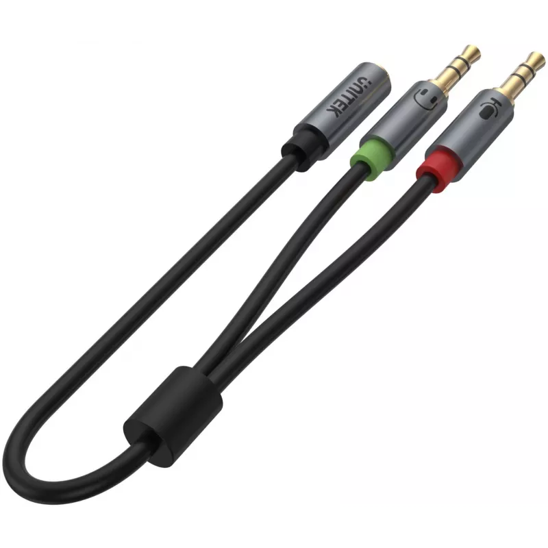UNITEK Y-C957ABK 3.5mm Mini-Jack Heli Jagaja Kaabel, Emas kuni 2x Isane, 20 cm, Must