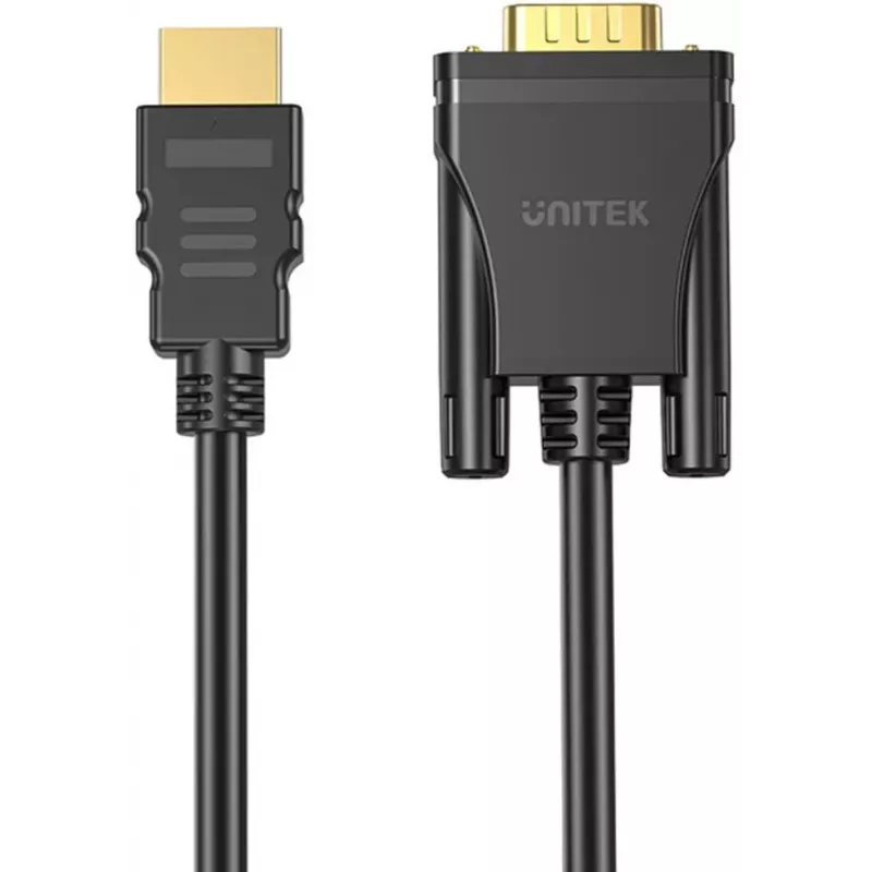 UNITEK HDMI-VGA kaabel, Full HD 1080p, 60Hz, 2m, must