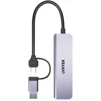 UNITEK 5-in-1 USB-C Hub koos SD ja MicroSD kaardilugejaga, 5 Gbps, Space Grey