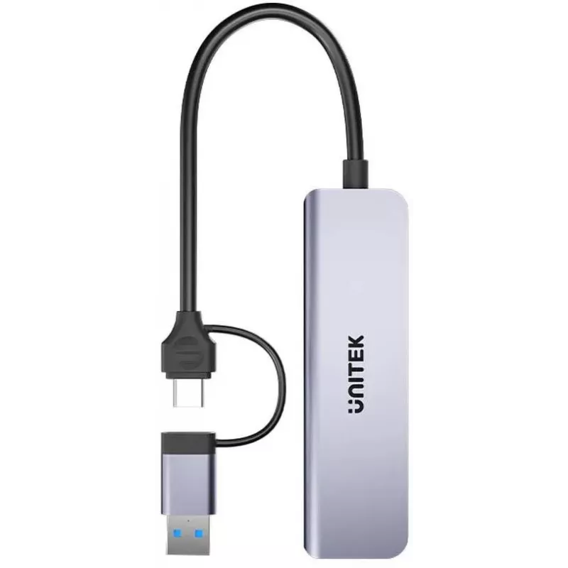 UNITEK 5-in-1 USB-C Hub koos SD ja MicroSD kaardilugejaga, 5 Gbps, Space Grey