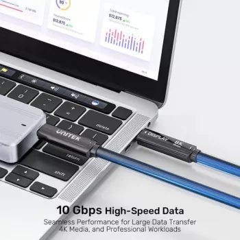 UNITEK USB-C Active Optical Cable 5m - 10Gbps, PD 60W, 8K@30Hz, Must