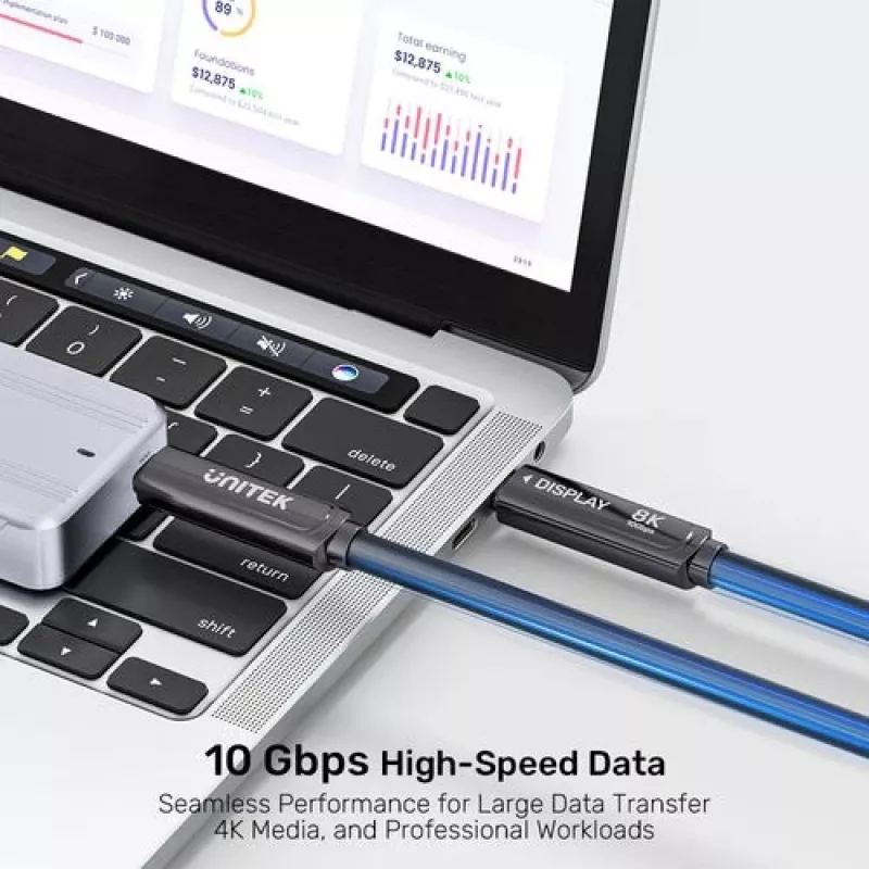 UNITEK USB-C Active Optical Cable 5m - 10Gbps, PD 60W, 8K@30Hz, Must