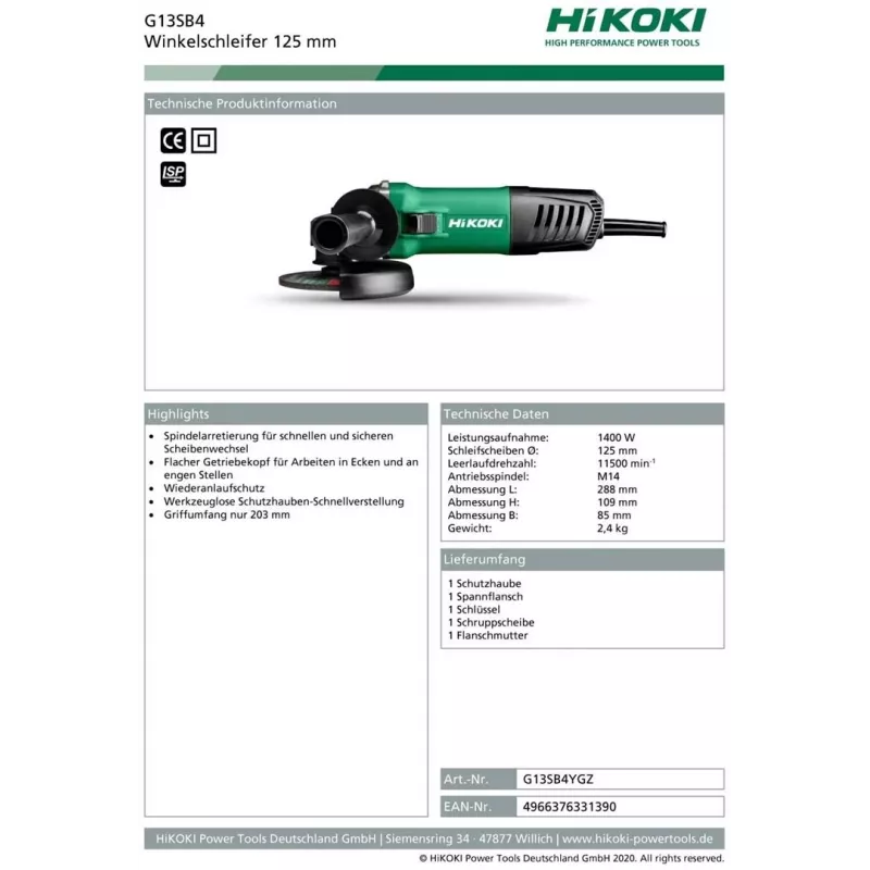 Hikoki G13SB4YGZ nurklihvija 3.1 kg