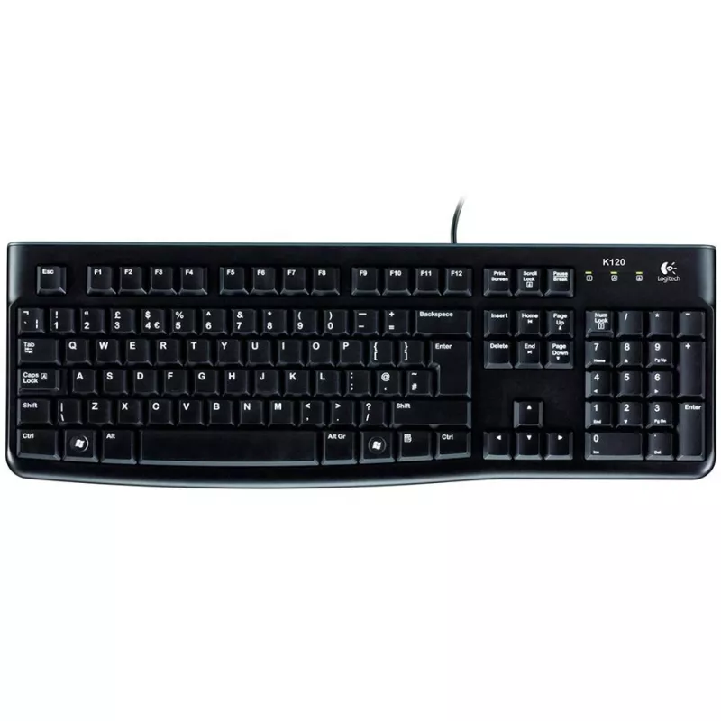 Logitech Keyboard K120 RU - Juhtmega USB täissuuruses Venemaa paigutusega, pritsmekindel, must