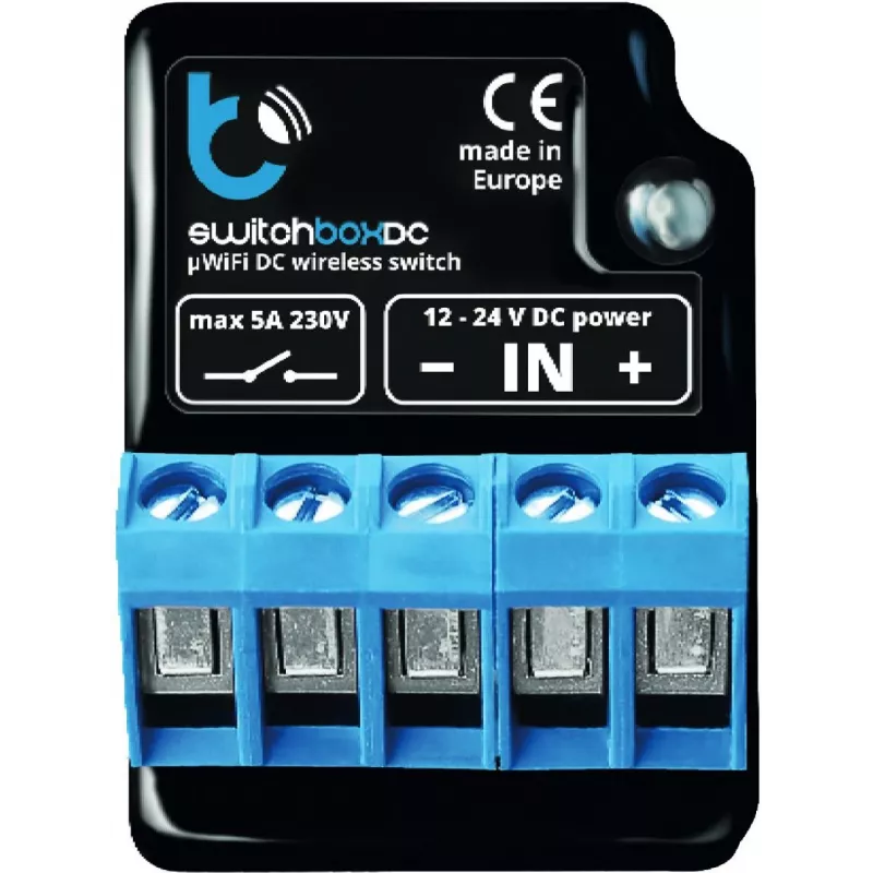 BLEBOX SwitchBoxDC Wi-Fi releemoodul 1-kanaliline 10A 12-24V DC