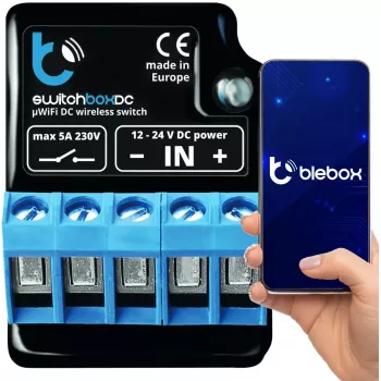 BLEBOX SwitchBoxDC Wi-Fi releemoodul 1-kanaliline 10A 12-24V DC