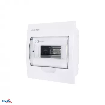 SCHELINGER A80-RDP-IP40-NPE-08P Sissepandav jaotuskilp IP40, 8 moodulit, 1 rida, 8N+8PE klemmid, läbipaistev uks, valge
