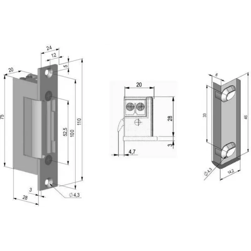 SCOT ES-S12DCN PROFI Sümmeetriline Madalvooluline Elektriukselukk 12V DC Fail-Secure